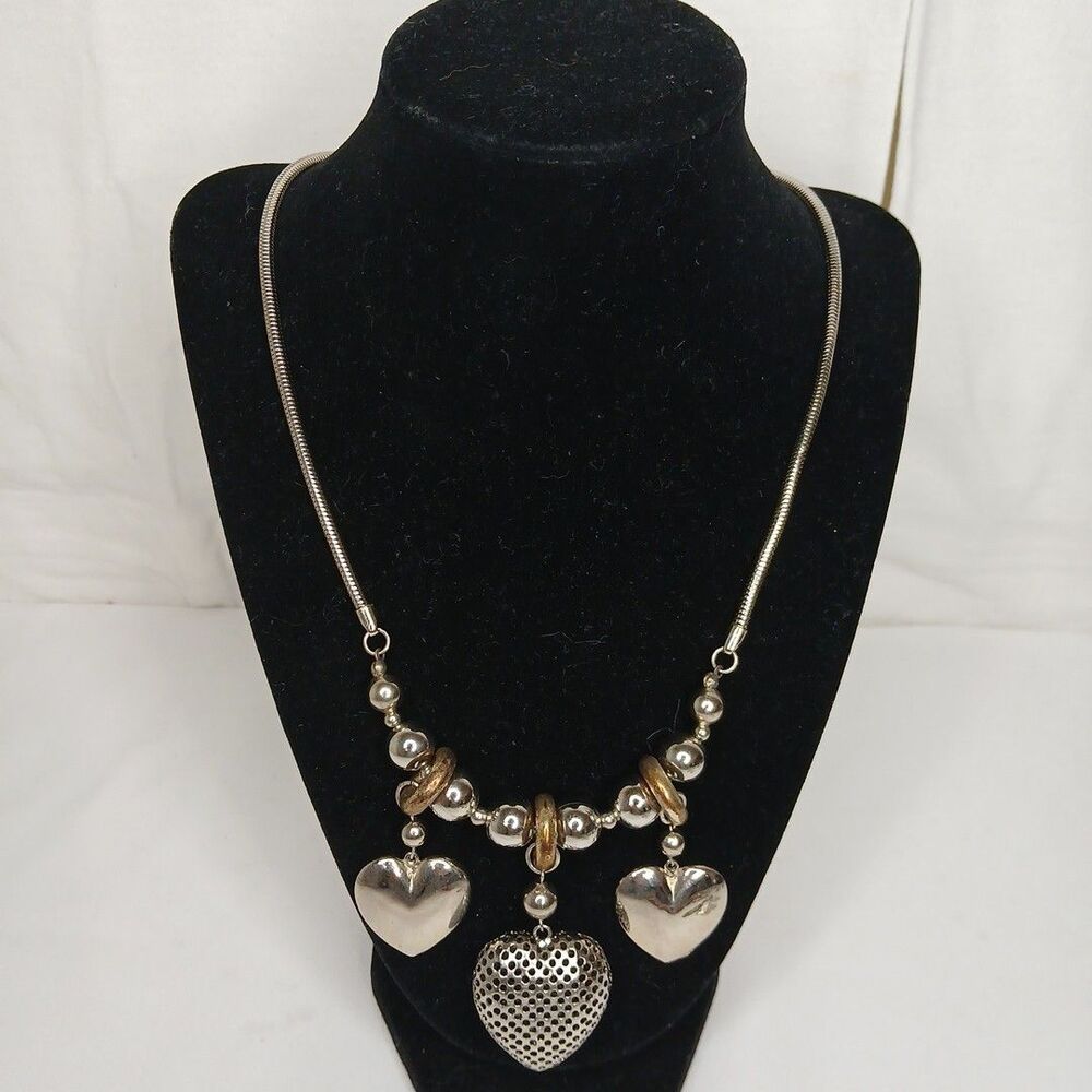 Dauplaise Jewelry Two Tone Heart Statement Necklace 11" Sophisticated Glam